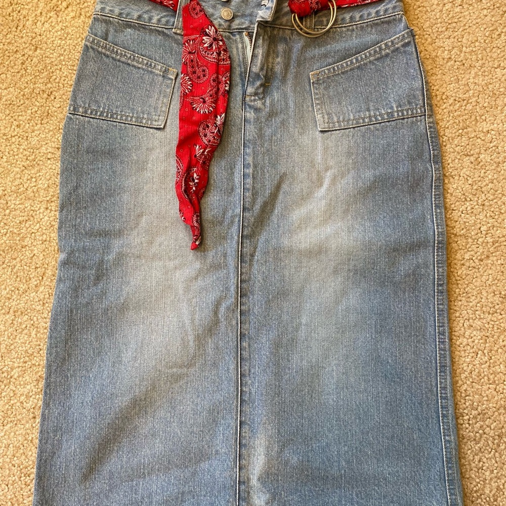 Denim Skirt with Red Bandana Belt